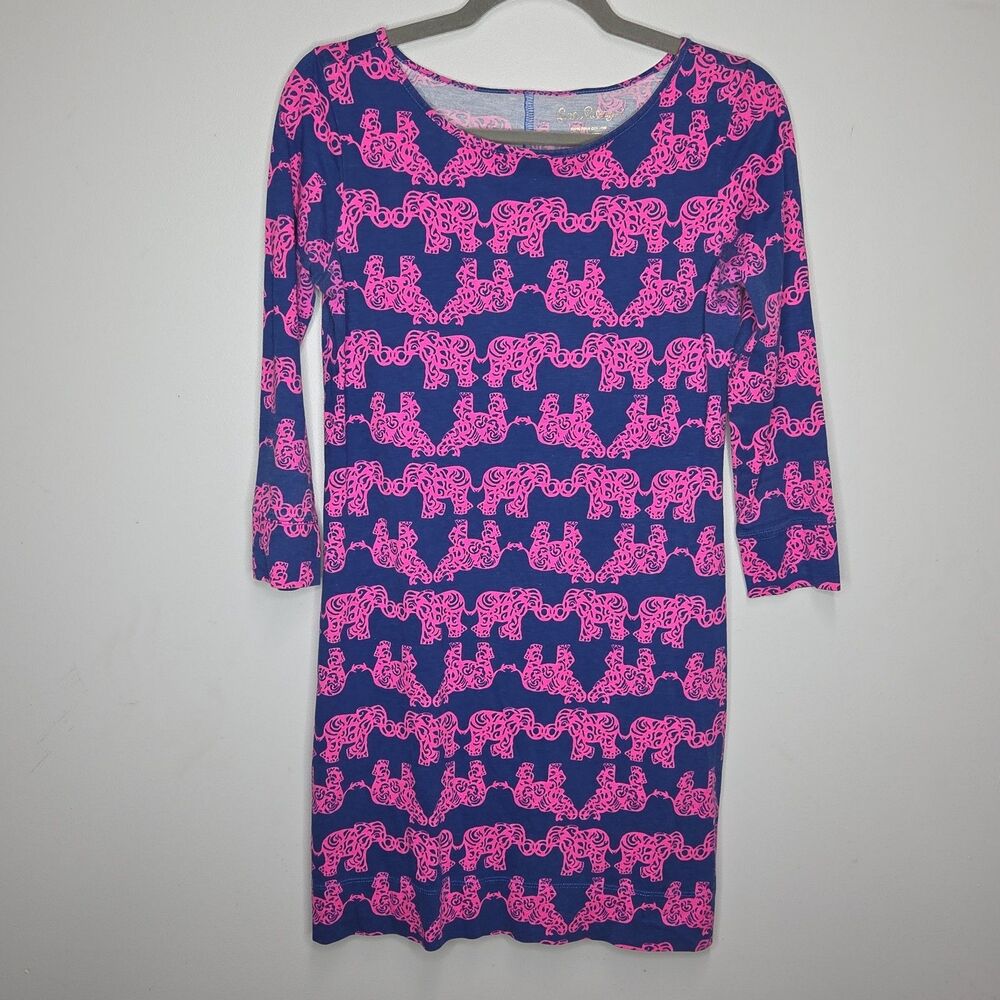 Lilly Pulitzer Marlowe Dress Pack Your Trunk Elephant Navy Pink Boatneck Knit XS